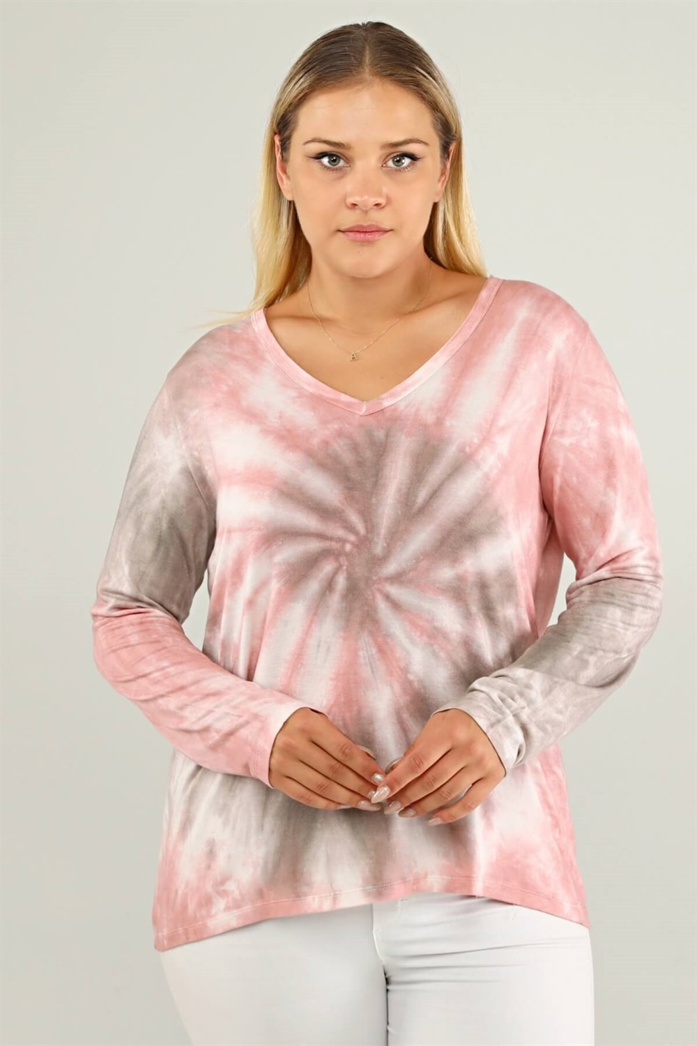 Sea Moda V Yaka Batik Sweat-Pembe görsel 3