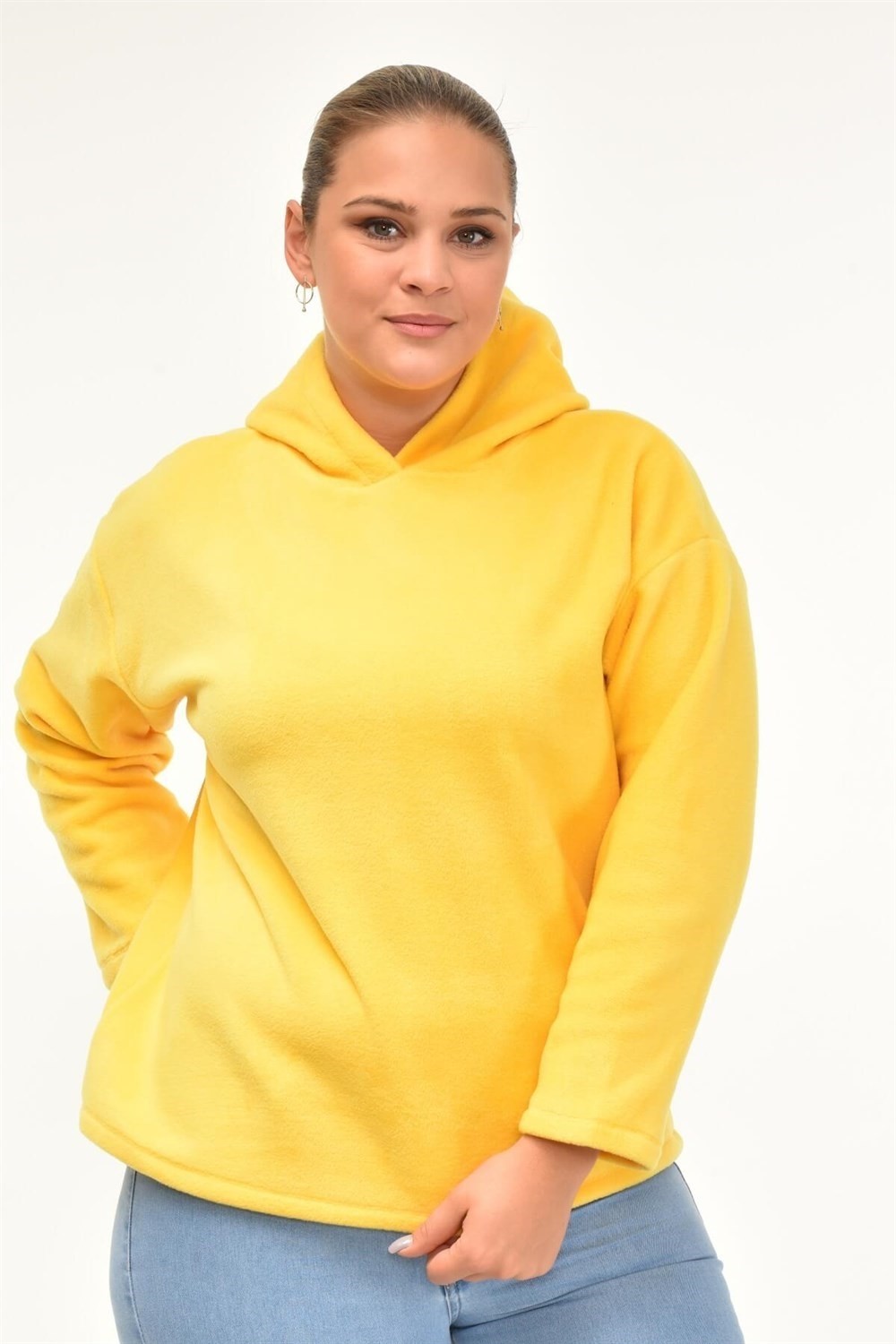 Sea Moda Polar Kumaş Kapüşonlu Sweat-Sarı görsel 2