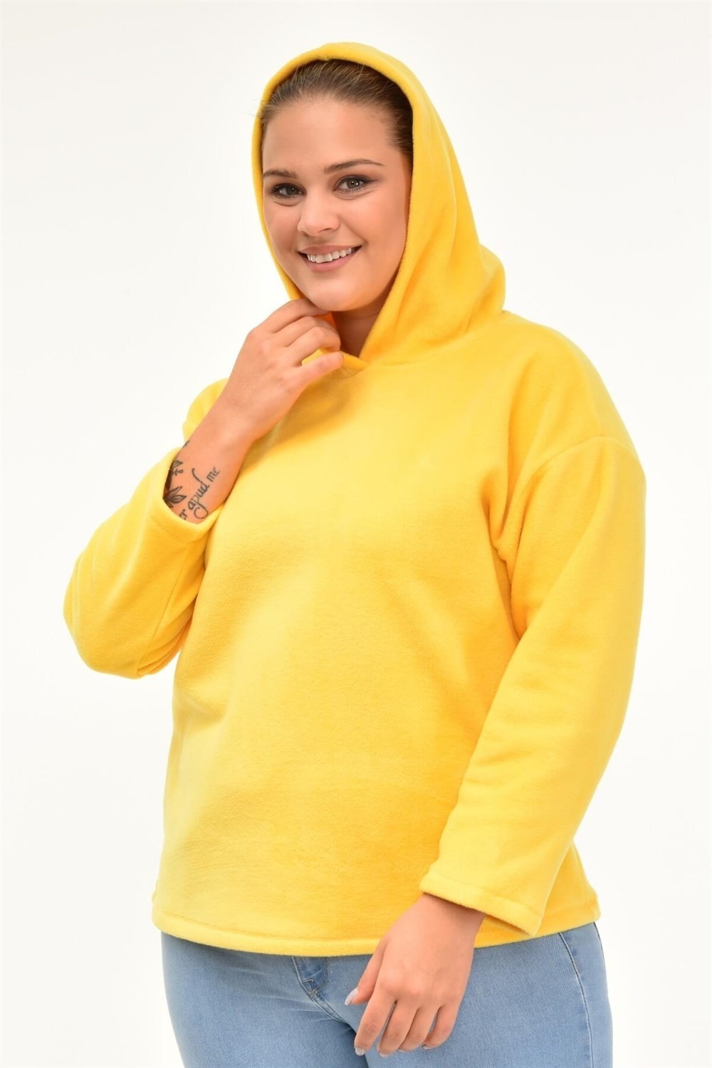 Sea Moda Polar Kumaş Kapüşonlu Sweat-Sarı görsel 3