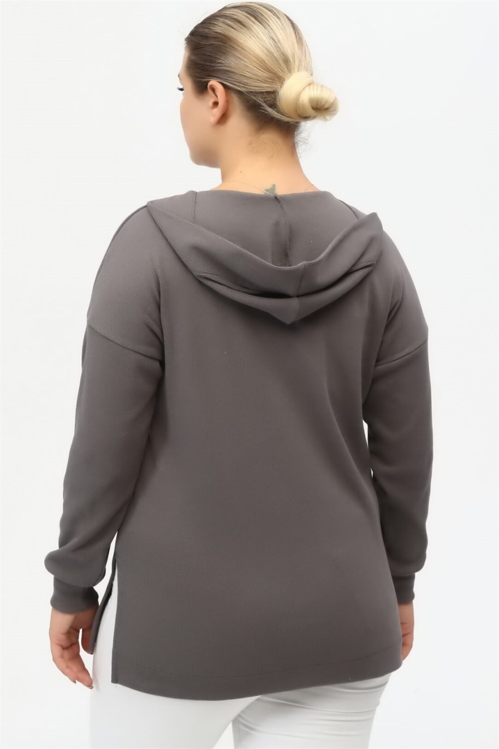 Sea Moda Yakası Patlı ve Yırtmaçlı Kaşkorse Sweat-Gri görsel 3