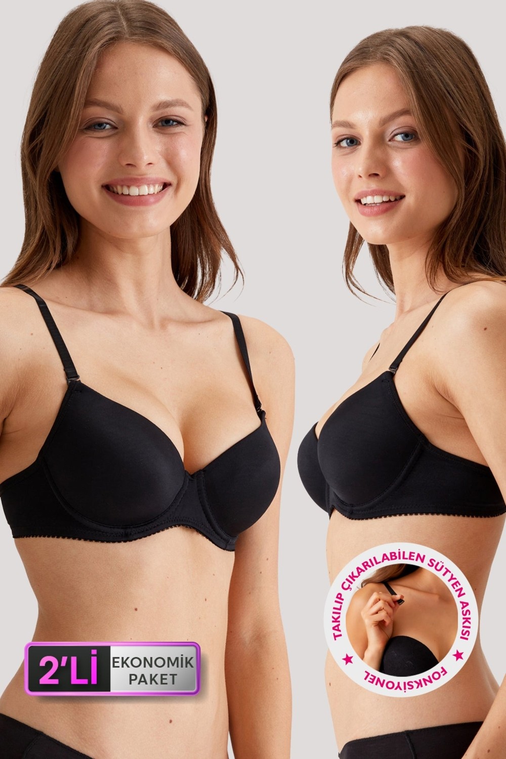 Pierre Cardin 2'li Ekonomik Paket Beyaz 6805 Adria Balenli Push Up Dolgulu Micro Sütyen Set - C Cup Seçeneğiyle görsel 6
