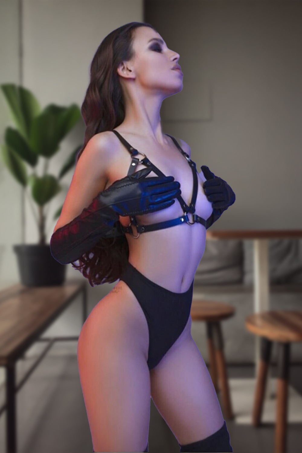 Tiessi Kadın Siyah Harness Aksesuar Sütyen Seksi Fantazi Çamaşır görsel 2