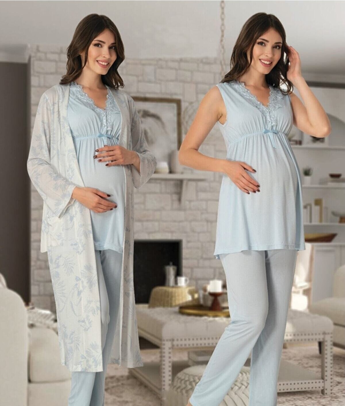 Effort Puerpera Effort Kadın Lacivert Lohusa Hamile Sabahlıklı Pijama Takımı 8034 görsel 3
