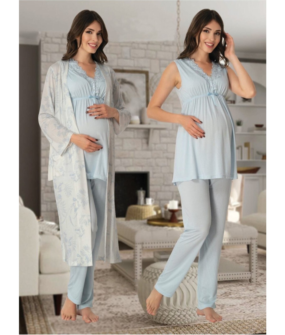 Effort Puerpera Effort Kadın Lacivert Lohusa Hamile Sabahlıklı Pijama Takımı 8034 görsel 4