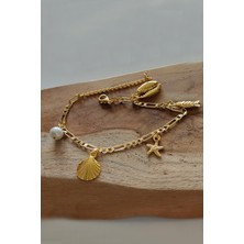 Deniz Kabuklu Charm Çok Figürlü Gold Halhal