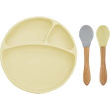 Oioi Sarı Silikon Tabak + Bambu Saplı Silikon Kaşık