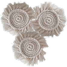 Adin Tasarım Makrome Bardak & Mum Fincan Altlığı 3 Adet Ekru Renk