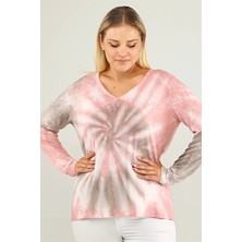 Sea Moda V Yaka Batik Sweat-Pembe