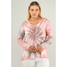 Sea Moda V Yaka Batik Sweat-Pembe