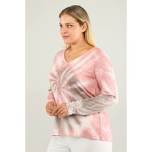 Sea Moda V Yaka Batik Sweat-Pembe