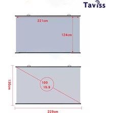 TAVİSS 100 İNÇ 221X124 CM Anti-Light Duvar Tipi Rulo Katlanabilir Projeksiyon Perdesi