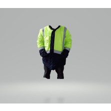 Yerli Reflektörlü Su Geçirmez Parka Kışlık Mont Sarı-Lacivert Xxl