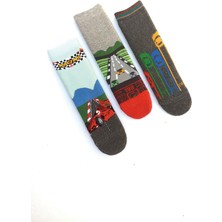 Mem Socks 3 'lü Araba Desenli Kaydırmaz Çocuk Havlu Çorap