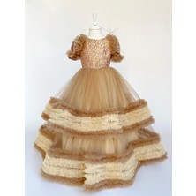 Zühre Balaban Cute Cream Gold Rengi Kız Çocuk Abiye, Özel Gün, Yılbaşı, Nedime, Uzun Abiye Elbise, Girl Dress Toddler Dress