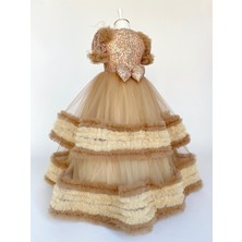 Zühre Balaban Cute Cream Gold Rengi Kız Çocuk Abiye, Özel Gün, Yılbaşı, Nedime, Uzun Abiye Elbise, Girl Dress Toddler Dress