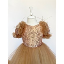 Zühre Balaban Cute Cream Gold Rengi Kız Çocuk Abiye, Özel Gün, Yılbaşı, Nedime, Uzun Abiye Elbise, Girl Dress Toddler Dress