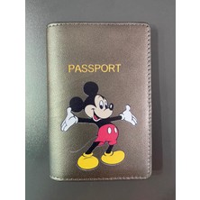 Seyahat Aksesuar Mickey Mouse Tasarım Gri Deri Pasaport Kılıfı