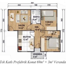Ballife Prefabrik 72 m2 prefabrik konut