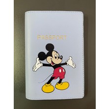 Seyahat Aksesuar Mickey Mouse Tasarım Mavi Deri Pasaport Kılıfı