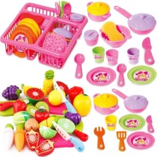 Dede Barbie Oyuncak Bulaşıklık Tabak Tencere Set + 22 Parça Kesilebilen Oyuncak Meyve Sebze Set Kes