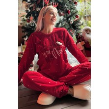 Pijama Evi Yılbaşı Desenli Peluş Polar Pijama Takımı