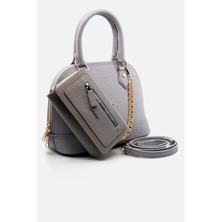 Just Polo Gri Orta Boy Zincir Askılı Yeni Sezon Kadın El & Omuz Çantası ve Cüzdan Kombini 27X20CM MDS20104-1006
