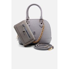 Just Polo Gri Orta Boy Zincir Askılı Yeni Sezon Kadın El & Omuz Çantası ve Cüzdan Kombini 27X20CM MDS20104-1006