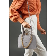 Just Polo Gri Orta Boy Zincir Askılı Yeni Sezon Kadın El & Omuz Çantası ve Cüzdan Kombini 27X20CM MDS20104-1006