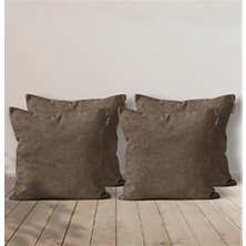 Goccia 4 'lü Kadife Dokulu Kırlent Kılıfı Açık Kahve