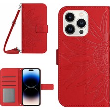 Xstep Case iPhone 14 Pro HT04 Stand Cüzdan Cilt Touch Pu Deri Iç Tpu Kapağı Omuz Kayışı ile Basılı Ayçiçeği Telefon Kılıfı (Yurt Dışından)
