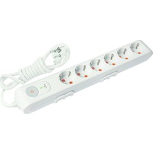 Viko Multilet Çocuk Korumalı Topraklı Kablolu Anahtarlı 6'lı Akım Korumalı Priz