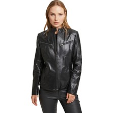 Siyah Latina Kadın Deri Mont