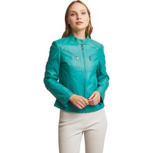 Turkuaz Latina Kadın Deri Mont