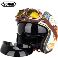 Soman Gözlüklü Retro Yarım Motosiklet Kaskı (Yurt Dışından)