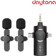 Daytona K9 Wireless 3IN1 (Kablosuz Mikrofon) Type-C - Lightning -3,5mm Jak Çiftli Yaka Mikrofonu