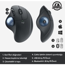 Logitech Ergo M575 For Business Kablosuz Iztopu Özellikli Konforlu Ergonomik Mouse - Siyah