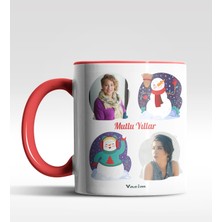 Hediye Zengini Kişiye Özel Mutlu Yıllar 2 Fotoğraflı Tasarımlı Kırmızı Kupa