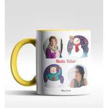 Hediye Zengini Kişiye Özel Mutlu Yıllar 2 Fotoğraflı Tasarımlı Sarı Kupa