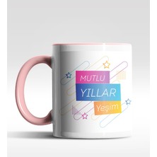Hediye Zengini Kişiye Özel Mutlu Yıllar Yıldızlı Tasarımlı Pembe Kupa