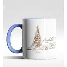 Hediye Zengini Kişiye Özel Sağlıklı Yıllar Çam Ağacı Tasarımlı Mavi Kupa