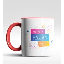 Hediye Zengini Kişiye Özel Mutlu Yıllar Yıldızlı Tasarımlı Kırmızı Kupa