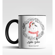 Hediye Zengini Kişiye Özel Mutlu  Yıllar Kutup Ayısı Penguen Tasarımlı Siyah Kupa