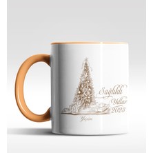 Hediye Zengini Kişiye Özel Sağlıklı Yıllar Çam Ağacı Tasarımlı Turuncu Kupa