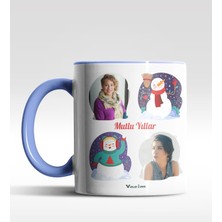 Hediye Zengini Kişiye Özel Mutlu Yıllar 2 Fotoğraflı Tasarımlı Mavi Kupa