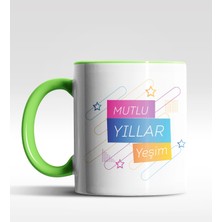 Hediye Zengini Kişiye Özel Mutlu Yıllar Yıldızlı Tasarımlı Yeşil Kupa