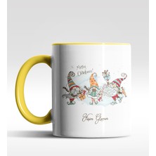 Hediye Zengini Kişiye Özel Gnome 3'lü Cüce Tasarımlı Sarı Kupa