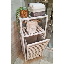 Digithome Boyalı Vintage Beyaz Ahşap Kirli Sepetli Banyo Düzenleyici Raf – BYZ01