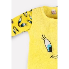 Dikarei Kız Çocuk Baskılı Peluşlu Pijama Takımı Tweety Pijama Polar