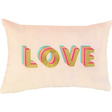 Ge Living Love Desenli Krem Kadife Dekoratif Kırlent Kılıfı ( 35 cm x 50 cm )