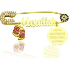 Vaoov 925 Ayar Gümüş Maşallah Yazılı Bebek Iğnesi
